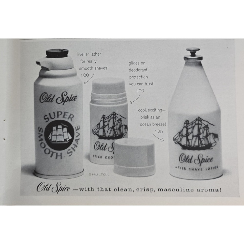 Vintage 1964 Old Spice Super Smooth Shave Stick & After Shave Lotion Ad Print